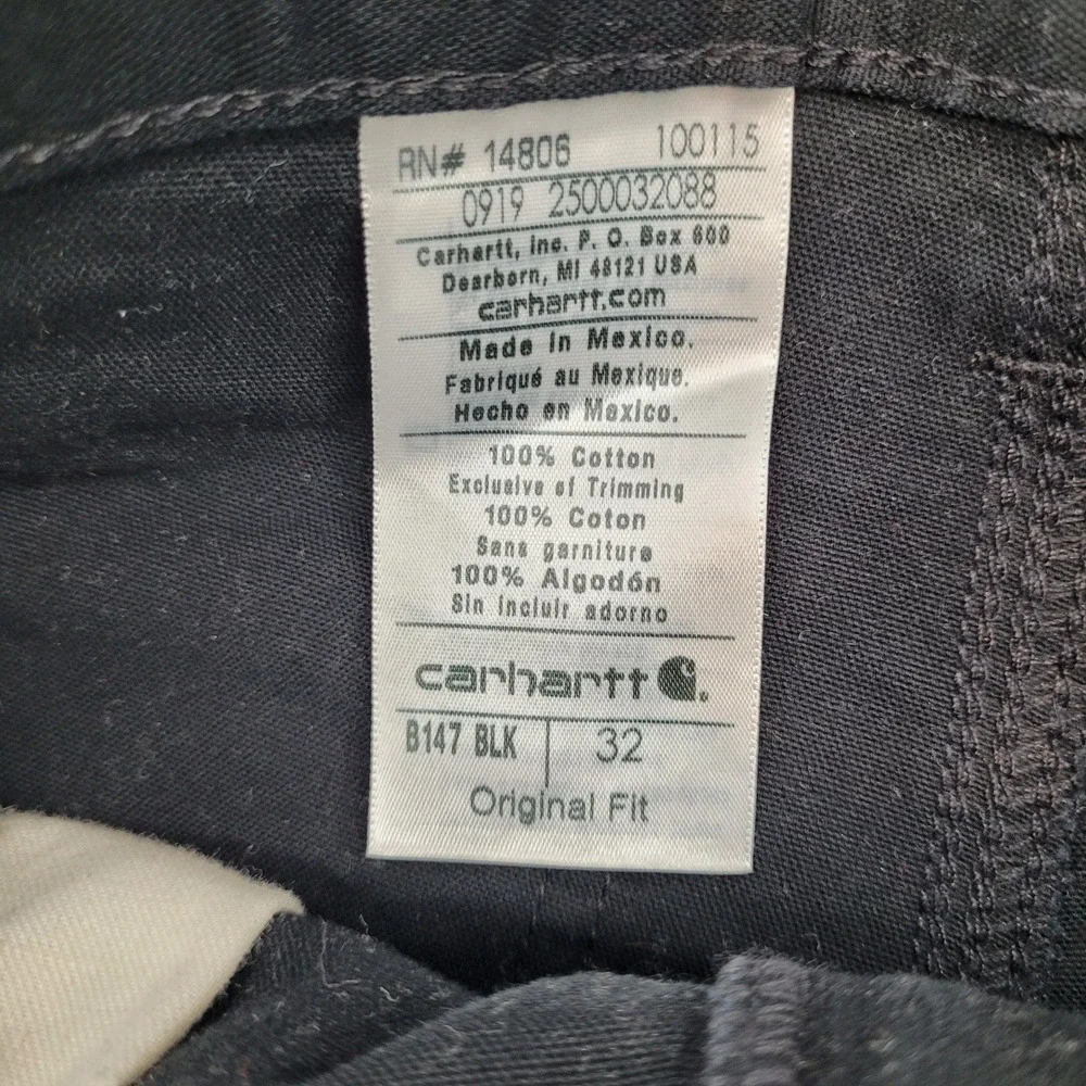 Carhartt Carpenter Shorts Mens 32x10 Black B147 BLK Canvas Utility Work